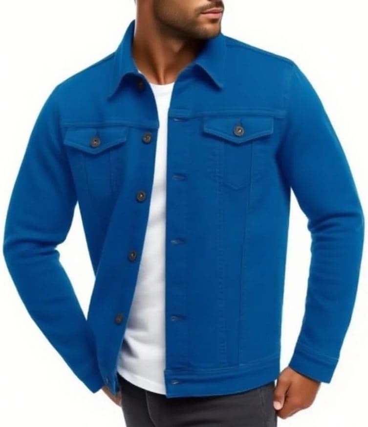 Men Solid Denim Jackets Fashion Retro Jeans Jackets Slim Fit Cotton Casual Coats