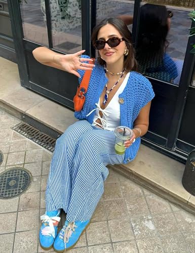 Image of Women's Sleeveless Chunky Knit Cardigan V-Neck Button Down Vest Casual Loose-Fitted Crochet Sweater with Pockets 2024