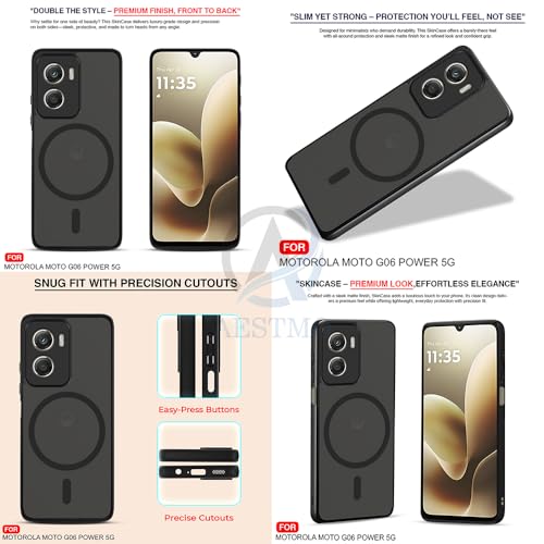 Image of AESTMO Moto G06 Power 5G Back Cover | 360 Protection | Matte Frosted Hard Back Translucent | Compatible with MagSafe Accessories (MagSafe Matte Hard Black Bumber)