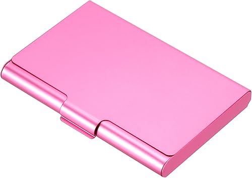 PATIKIL Soporte para tarjetas de visita, estuche de metal de aluminio, tarjetero profesional para tarjetas de nombre, tarjeta de crédito, color rosa