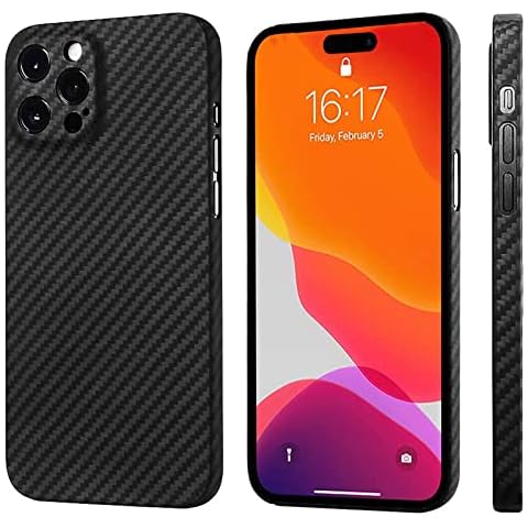 Sisyphy Super Slim Case for iPhone 14 Pro Max 6.7", Real Aramid Fiber Protective Cover Skin, Soft Touch Sturdy Durable Carbon Case, Snap-on Back Cover Wireless Charging Friendly Black Cover