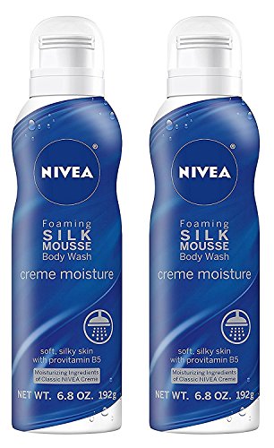 Nivea Foaming Silk Mousse Body Wash - Creme Moisture - Soft, Silky Skin With Provitamin B5 - Net Wt. 6.8 OZ (192 g) Per Can - Pack of 2 Cans