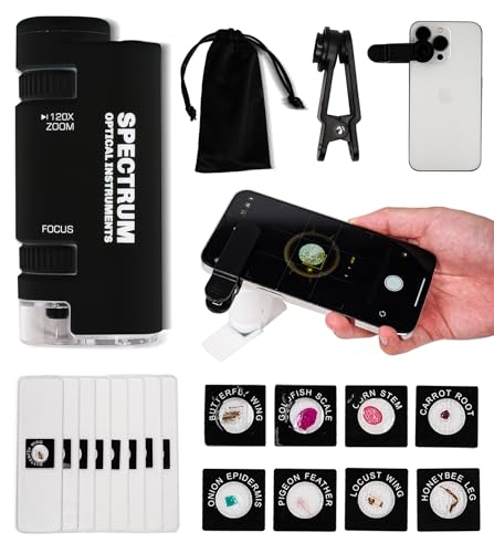 Pocket Microscope for Kids,60X - 120X Portable Microscope for Kids, Handheld Microscope with 8 Spicemen Slides, Kids Microscope for Students, Black Microscope