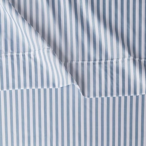 Image of Amazon Basics Breathable, Brushed Microfiber Wrinkle Resistant 3 Piece Bed Sheet Set with 14-Inch Deep Pockets, Twin, Dusty Blue Pinstripe, Printed