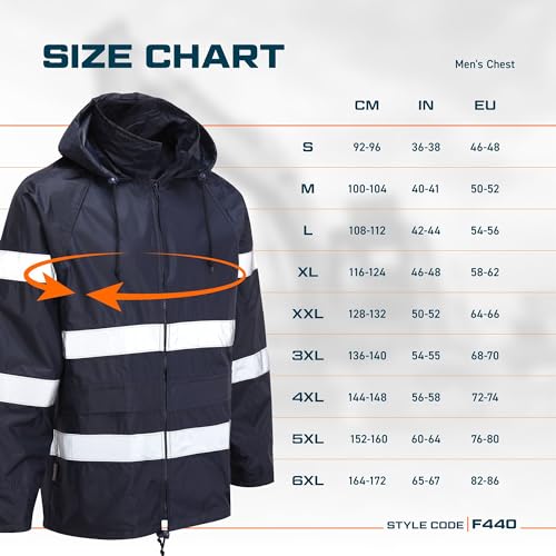 Portwest F440 Men's Hi Vis Waterproof Hooded Rain Jacket - Classic Iona Reflective Rain Coat Black, Large4