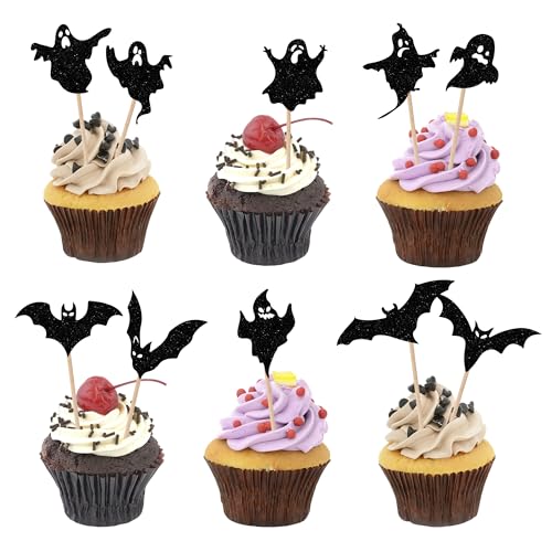 Décoration d'Halloween pour cupcakes : lot de 30 fantômes et chauve-souris