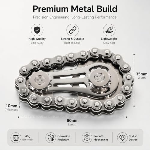 Image of Bike Chain Gear Fidget Spinner Metal Chain Fidget Toy | Stress Anxiety Relief Fidget Toy Finger Spinning Toy for Kids & Adult, Chain Gear Roller Desk Toys for Stress Buster