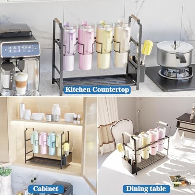 Tumbler Organizer Cup Holder Water Bottle Storage Rack for Kitchen Cabinet or Counter Top