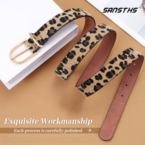 Sansths Women Faux Leather Chic Belts For Jeans Pants Fashion Ladies Belt Solid Color With Gold Curved Pin Buckle Leopard M thumb #4