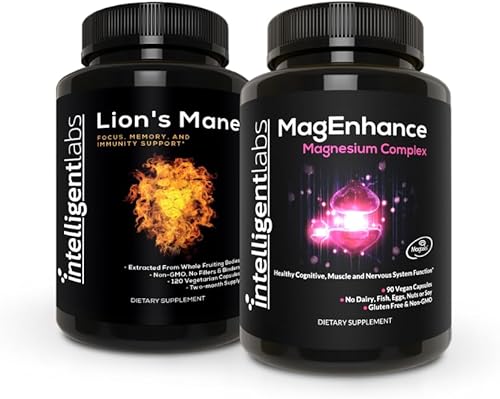 Intelligent Labs Paquete 2 en 1 de suplemento de magnesio MagEnhance (glicinato de magnesio de alta absorción, treonato y taurato) y suplemento de