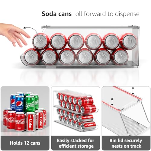 Sorbus Soda Can Organizer for Refrigerator Stackable Can Holder Dispenser with Lid for Fridge, Pantry, Freezer – Holds 12 Cans Each, BPA-Free, Clear Design, (2-Pack) - Image 5