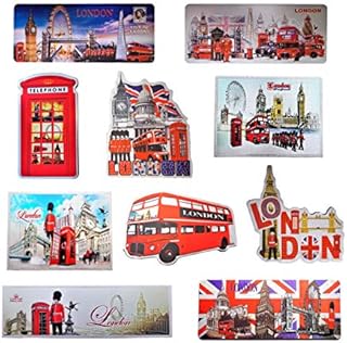Set of 10 London England Famous Icons Acrylic Foil Fridge Magnets