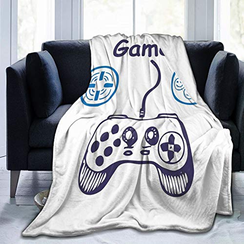 ELIENONO Manta De Tiro De Lana Suave,Boceto del Controlador de Videojuego con D-Pad y diseño de Botones sonrientes,Home Hotel Sofá Cama Sofá Mantas para Parejas Niños Adultos,120x150cm