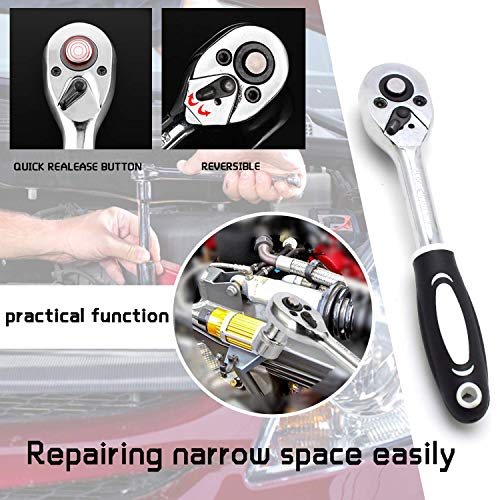 Yufanya SW01 46Pcs 1/4 Inch Drive Socket Set,Metric Ratchet Wrench Set With 4-14Mm Cr-V Sockets,S2 Bits,Extension Bars,Mechanic Tool Kits thumb #3