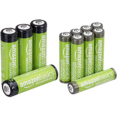 AmazonBasics Batterie AA ricaricabili, pre-caricate, confezione da 4 (l’aspetto potrebbe variare dall’immagine) & Batterie AAA ricaricabili, ad alta capacità, pre-caricate, confezione da 8