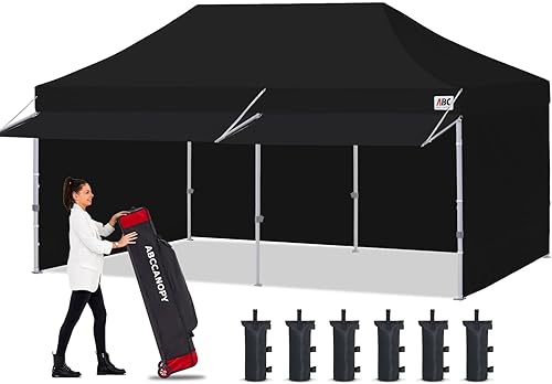 ABCCANOPY - Toldo de 10 x 10 pies, plegable, portátil, con paredes laterales a juego, bolsas de peso, bolsa con ruedas, con marquesina adicional