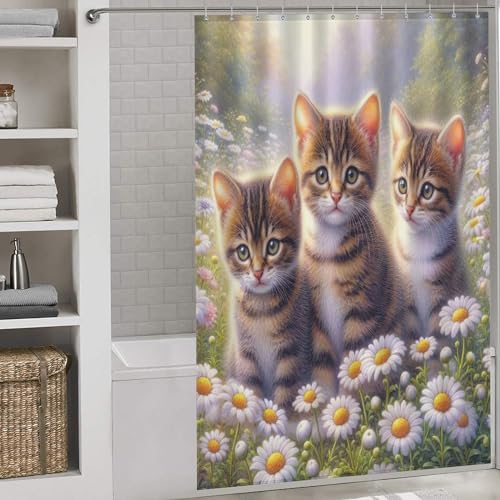 Rideau de douche chat en polyester imperméable lavable 152x183cm - 2