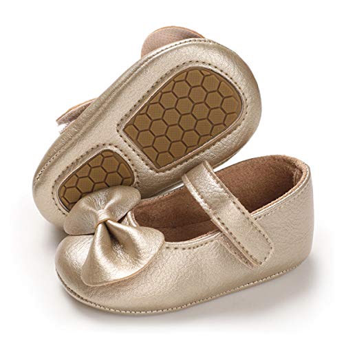 E-FAK Baby Girls Mary Jane Flats Shoes Anti-Slip Soft Rubber Sole Toddler First Walkers Princess Dress Shoes (12-18 Months, Gold) by E-FAK - Used condition - US$9.44