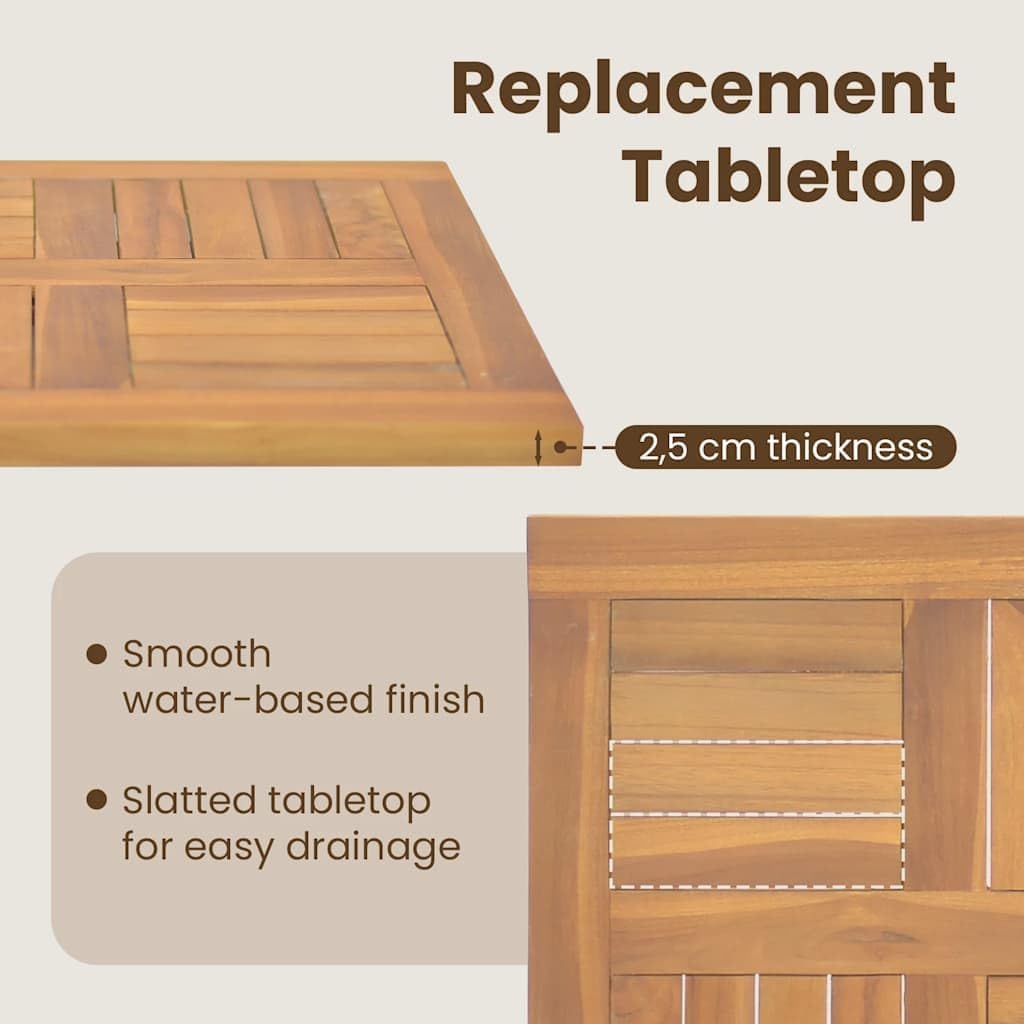 vidaXL Solid Wood Teak Square Table Top - Versatile Design with Smooth Finish and Easy Maintenance - Ideal for Home or Commercial Use, Assembly Required, 19.7"" x 19.7"" x 1"", 316156