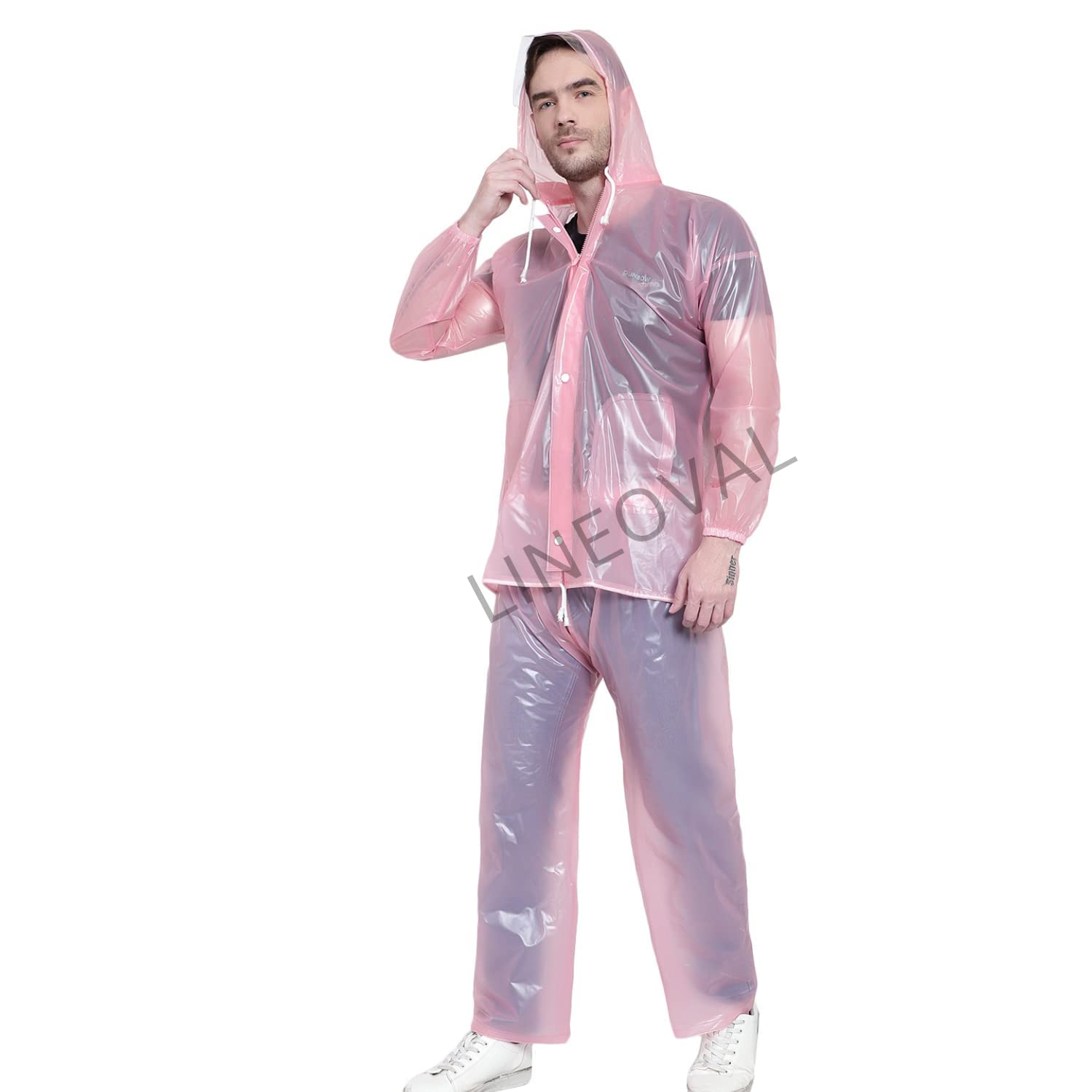 lineoval 100% Transparent Waterproof PVC Zipper Raincoat With Jacket | Hooded and Pant With Pockets | for Men and Women-picture-43