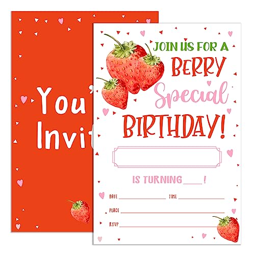 UDNADKEX Strawberry Birthday Invitations