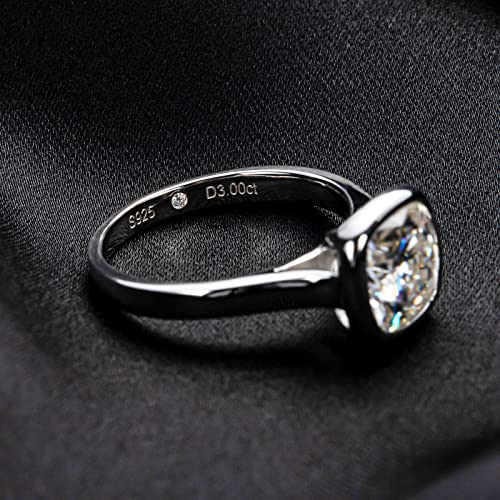 Moissanite Bezel Set Engagement Rings 3CT Round/Cushion/Heart/Oval Cut D Color VVS1 S925 Sterling Silver Wedding Promise Rings for Women with Certificate Elegant Gift Packed3