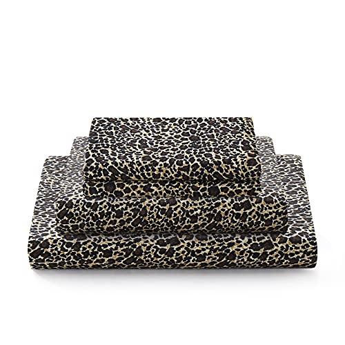 Vonty Satin Sheets Cal King Size Silky Soft Satin Bed Sheets Leopard Print Sheet Set, 1 Deep Pocket Fitted Sheet + 1 Flat Sheet + 2 Pillowcases