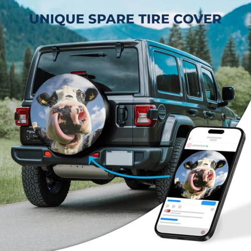Image of GENANY Dairy Cow Father's Day PVC Spare Tire Cover for RV Trailer, Waterproof, No Camera Hole, Size 17 Fits 31-33 Inch