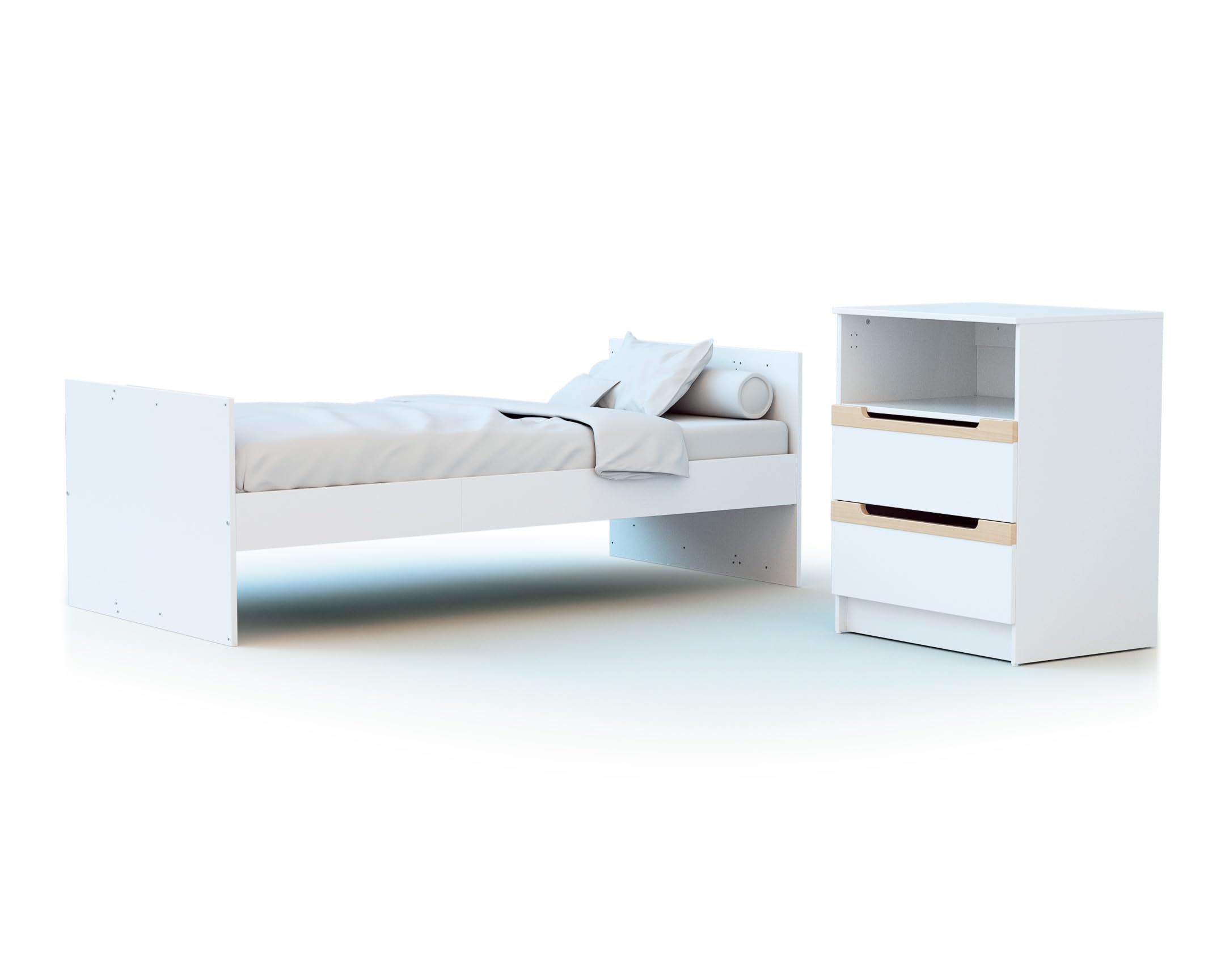 Jurababy - Lit Combiné Evolutif CARROUSEL Blanc et Hêtre Verni 60 x 120 cm