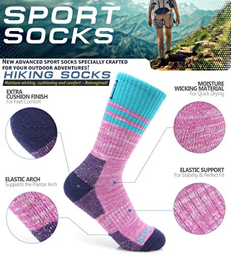 MIRMARU Women’s 5 Pairs Hiking Socks- Moisture Wicking Outdoor Athletic Sports Cushion Crew Socks2