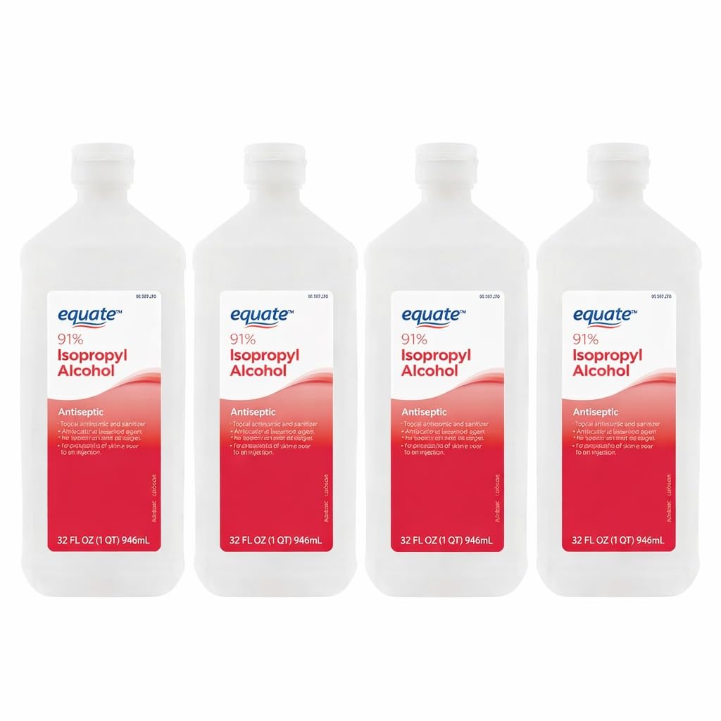 Equate Isopropyl Alcohol 91%, 32 FL Oz | Antiseptic & Cleaning Solution, 4 Pack