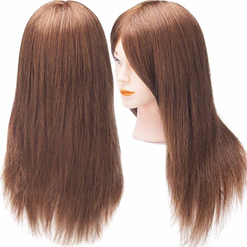 SILKY 100% Real Hair Mannequin Head with 9 Tools and Clamp, Hairdressers' Practice Training Head and Cosmotology Doll Head for Hairstyling and Braid - Dark Brown