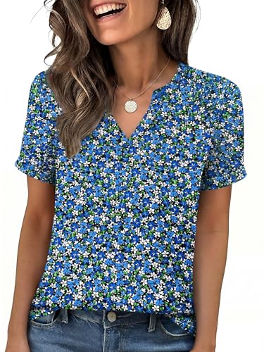 Image of ANRABESS Womens Short Sleeve V Neck Tops Summer Casual T-Shirts Blouses 2026 Spring Trendy Beach Vacation Clothes