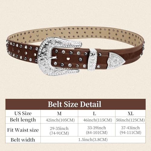 Women's Haircalf Leather Belt - Western Style with Floral Buckle & Studs for Jeans Pants4