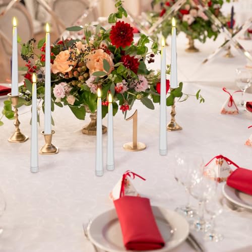 Image of Rossesay 48 Pcs Flameless LED Taper Candles Battery Operated Candles 4 Sizes of 8.5'', 9.65'', 10.83'', 12.8'' Flameless Candlesticks Flickering for Halloween Christmas Church Wedding(White)