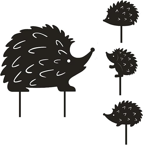 Paquete de 4 estatuas decorativas de jardín de erizo, silueta de erizo de metal, estacas de jardín, patio ideal, decoración de césped, decoración de