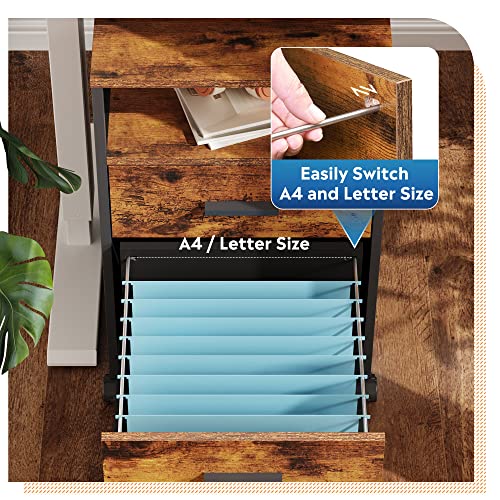 Devaise 2 Drawer File Cabinet, Mobile Printer Stand With Open Storage Shelf, Wood Filing Cabinet Fits A4 Or Letter Size For Home Office, Rustic Brown #TOP4