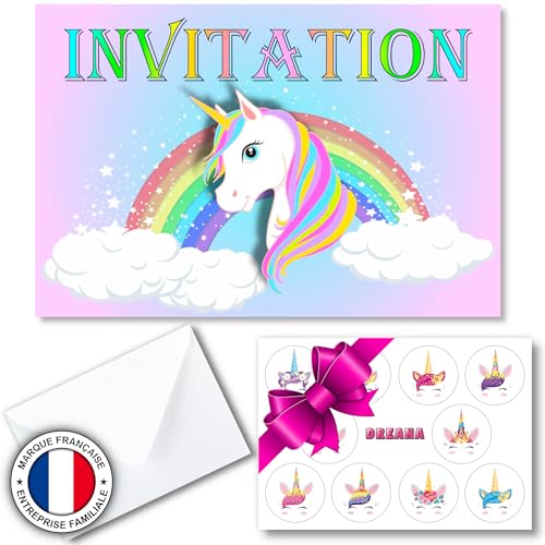 Le lot de cartes d'invitation licorne pour fille de 4 ans