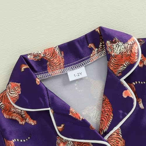 fyclemt Toddler Baby Girl Boy Summer Silk Pajamas Set Short Sleeve Lapel Button Shirt Pj Shorts Kids Satin Pajamas Sleepwear2