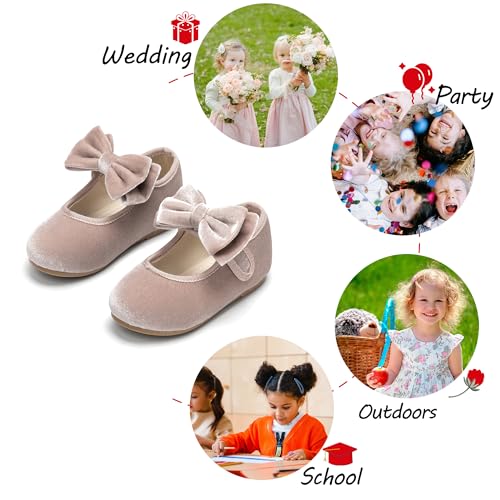 Image of PHIRAMIN Toddler Flower Girl Glitter Dress Shoes Little Girl Ballet Flats Bow Wedding Party