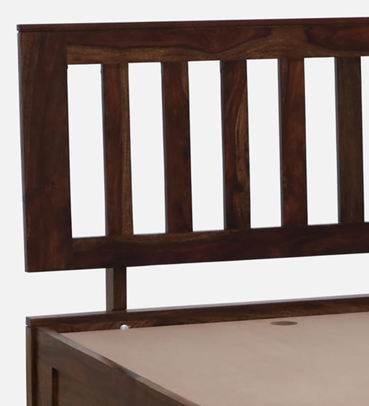 Image of Solid Sheesham Wood Wave Single Bed with Box Storage | Wooden Single Bed Cot Palang Furniture for Bedroom Living Room Home and Hotel (Provincial Teak Finish)