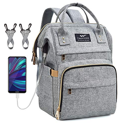 Diaper Bag Backpack, Large Maternity Baby Nappy Changing Bag with USB Charging Port, Insulated Pockets, Stroller Straps