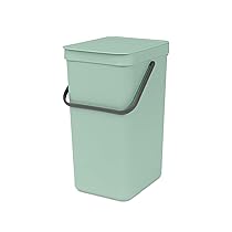Brabantia Sort & Go Pattumiera 16L (Jade Green), Pattumiera cucina in plastica con maniglia, Secchio spazzatura salvaspazio con coperchio stay open rimovibile, Cestino umido facile da pulire