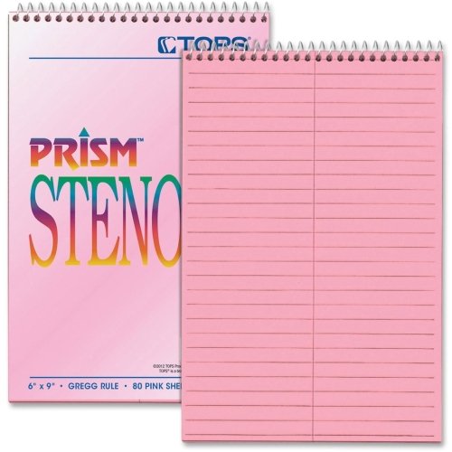 Tops Gregg Prism Steno Notebook - 80 Sheet - Gregg Ruled - 6 X 9 - 4 / Pack - Pink Paper (TOP80254) WLM      Office Product