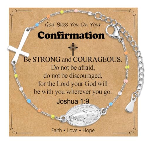Image of Cross Beaded Bracelet for Girls - Confirmation Gifts Catholic Religious Christian Jewelry Baptism Decorations for Goddaughter