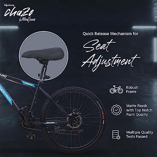 Image of Lifelong Chaze Shimano Gear Cycle By Milind Soman Sgx20 27.5T with Dual Disc 21 Speed|for:Unisex Adults(15Y+)|Frame Size: 18 inch|Ideal Height : 5'6 inch|85% Assembled(Czbc2794,Black&Blue) Mountain Bike