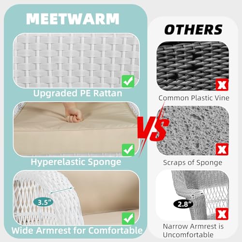 MEETWARM Outdoor Wicker Rocking Chair, Rattan Patio Rocker Chairs with Cushions and High Back, All-Weather Patio Wicker Chair with Safe Rocking Design for Garden Backyard Porch, White/Beige - Thumbnail 3