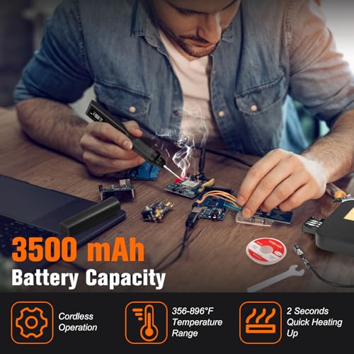 Image of Soldering Iron Kit, Cordless Soldering Gun with 2 Helping Hands, 2s Fast Heating 356-896℉ OLED Solder Kit, Auto Sleep, Includes 360 Swivel Stand, C210 Tips, Wire, Wick, Sponges, Wrench, Black