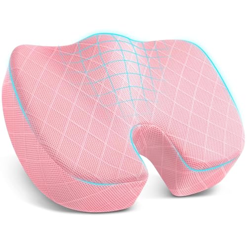 Image of TushGuard Office /Car Seat Cushion, Non-Slip Sciatica & Back Coccyx Tailbone Pain Relief Chair Pad, Memory Foam Butt Pillow for Computer Desk, Wheelchair, Driving (Pink)
