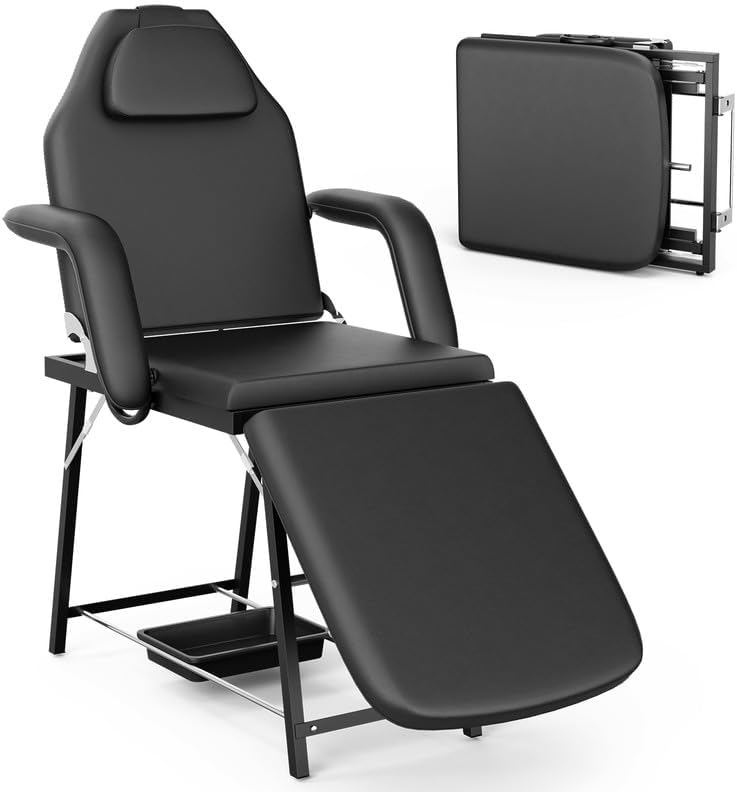 Mesa portátil de tatuaje plegable, silla de spa con bandeja y bolsa de transporte, reposacabezas extraíble, 3 secciones ajustables, 72 pulgadas,